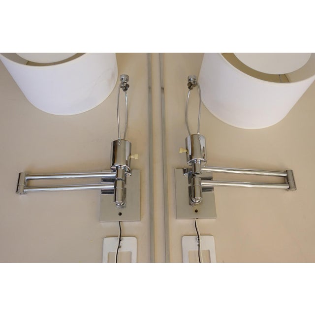 1950s Matched Pair of George Hansen NY Chrome Swing Arm Extension Wall Lamps Metalarte 1950's Spain For Sale - Image 5 of 7