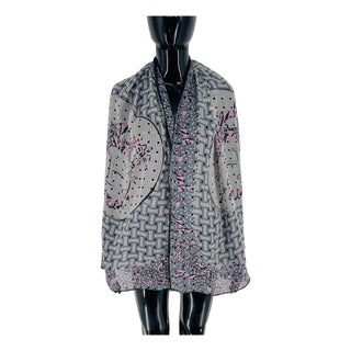 Hermes Grey Printed 100% Silk Scarf For Sale