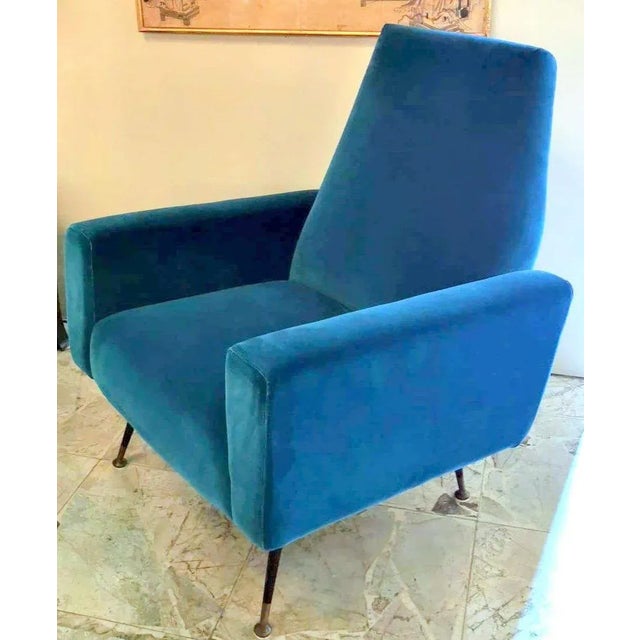 Mid-Century Modern Vintage Italian Armchair Upholstered and Covered in Velvet Ottanio Color For Sale - Image 3 of 13