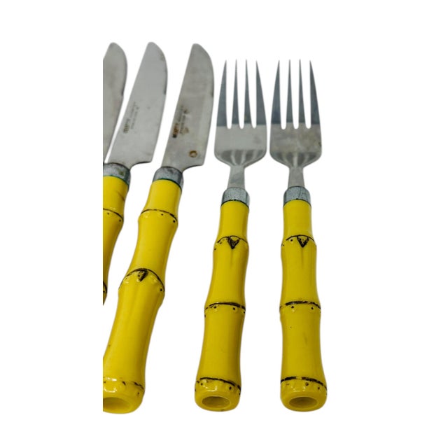 2000 - 2009 Yellow Faux Bamboo Flatware Set, 18-Piece Hampton Silversmiths Cutlery, Mid-Century Modern Dining Decor, Tiki Bar Entertaining For Sale - Image 5 of 10