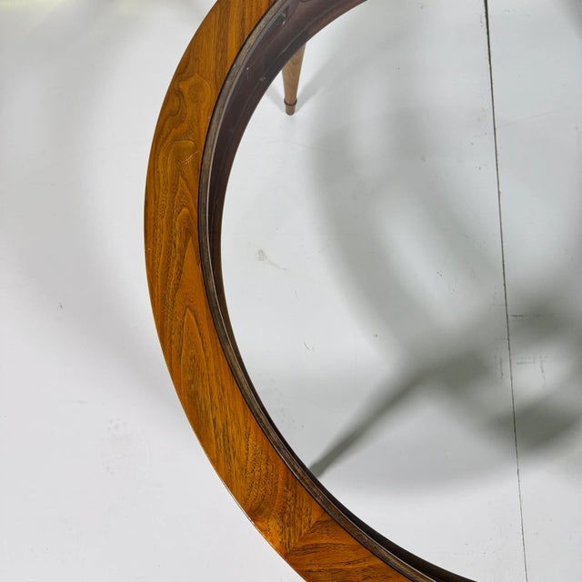 Brown Pierced Carved Round Walnut & Glass Coffee Table For Sale - Image 8 of 9