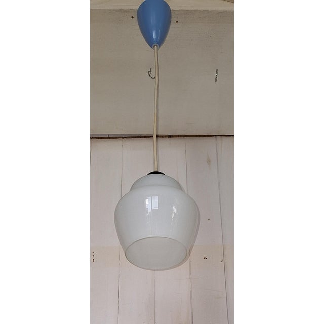 Vintage Ceiling Lamp with White Glass Shade on Black Plastic Mount, 1970s For Sale - Image 6 of 7