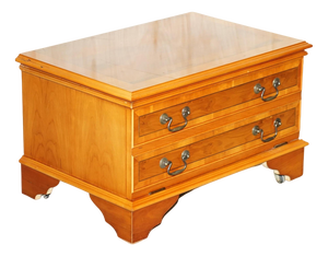 Burr & Yew Wood Drop Front Media Television Stand