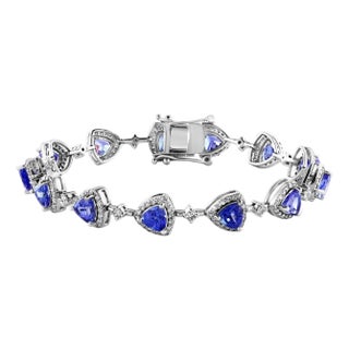 13 Carat Natural Tanzanite & 2.5 Ct Diamond Tennis Bracelet 14 Karat White Gold For Sale