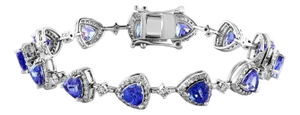 13 Carat Natural Tanzanite & 2.5 Ct Diamond Tennis Bracelet 14 Karat White Gold