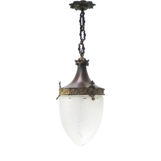 Antique French Copper, Brass and Cut Glass Lantern Pendant Light, 1910s For Sale