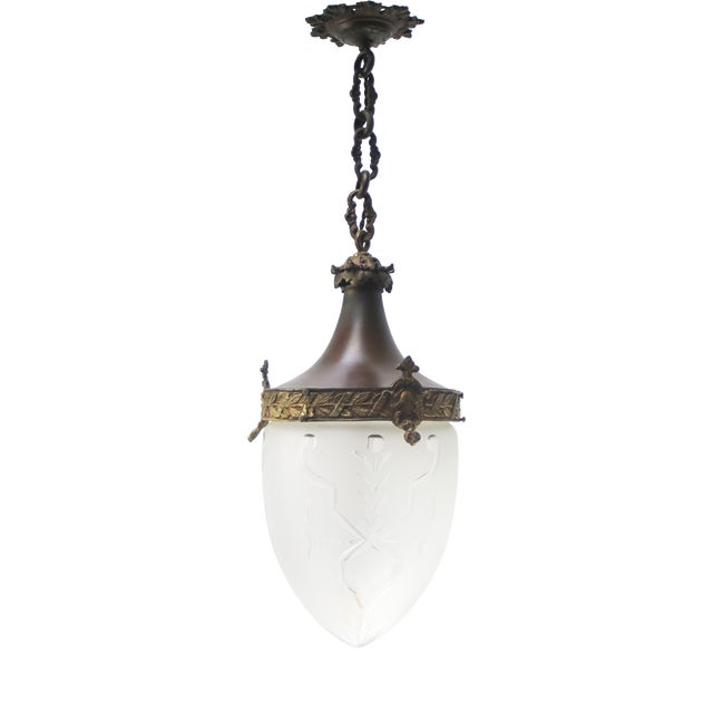 Antique French Copper, Brass and Cut Glass Lantern Pendant Light, 1910s For Sale