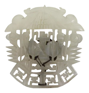 White Jade Dress Pin With Pagoda Shape and Flower Carving