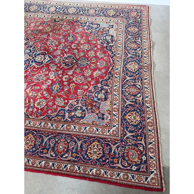 Metal Hand-Knotted Persian Kashan Rug For Sale - Image 7 of 9
