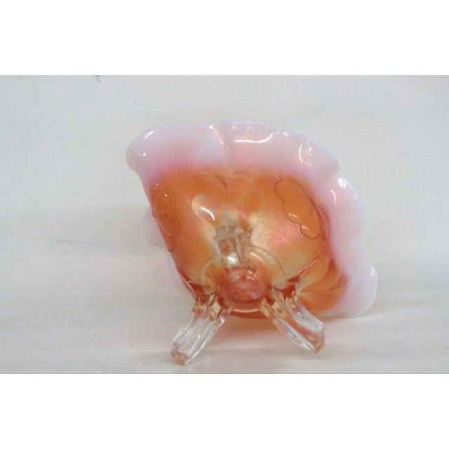 Glass Dugan Style Marigold Carnival Glass Floral Footed Candy Dish Serving Bowl For Sale - Image 7 of 13