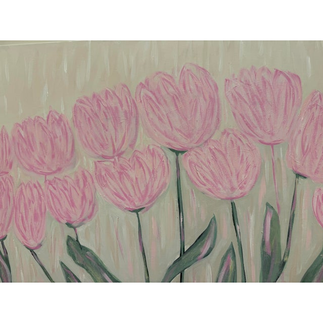 Abstract Modern Abstract Floral Folk Art Acrylic Painting on Canvas, Framed, Signed, Dated, Large For Sale - Image 3 of 6