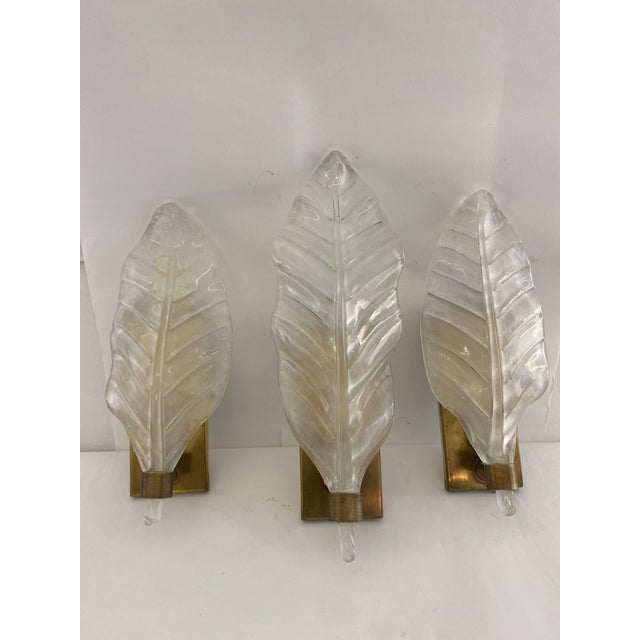 Glass Leaf Wall Lights with Gold and Brass Inclusions, 1940s, Set of 3, in Flawless conditions. Designed 1920 to 1949...