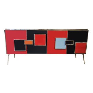 Backlit Glass 4-Door Sideboard, 1980s For Sale