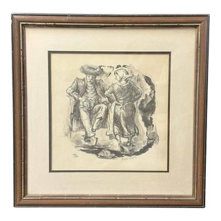 Drawing Hasidic Dancers Judaica Portrait Lithograph by Melchi Hundler 140/150 For Sale