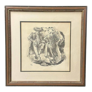 Drawing Hasidic Dancers Judaica Portrait Lithograph by Melchi Hundler 140/150