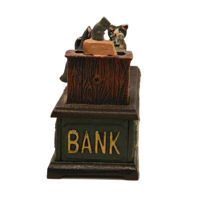 Vintage-Style Cast Iron Mechanical "Cat and Mouse" Coin Bank - Whimsical Folk Art For Sale In Jacksonville, FL - Image 6 of 10