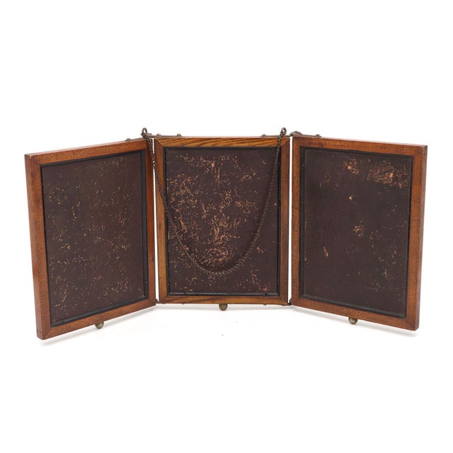Mid 20th Century Vintage Oak Triple Wall Mount Vanity Mirror For Sale - Image 5 of 9