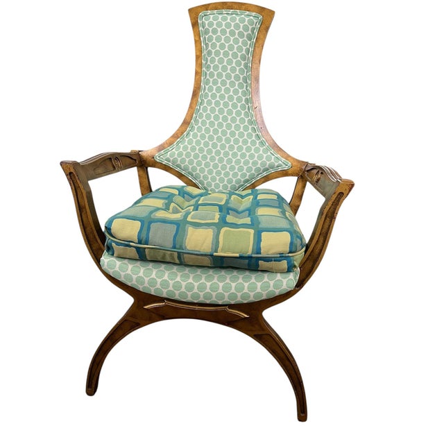 Hollywood Regency Pair of 1960’s-1970’s Hollywood Regency Klismos Style Upholstered Chairs” For Sale - Image 3 of 5