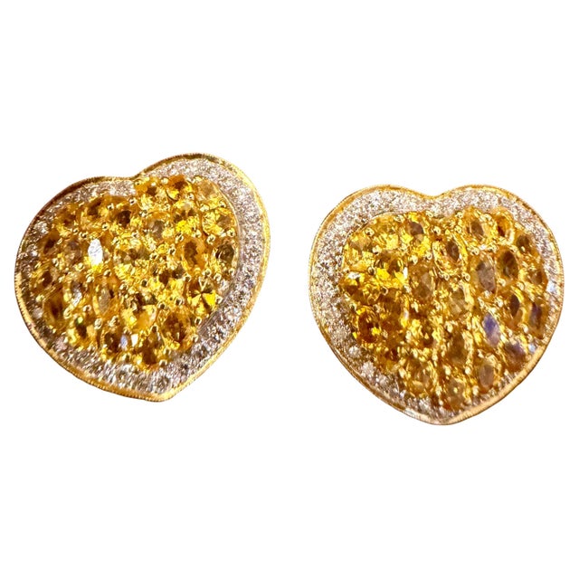 12 Ct Natural Ceylon Yellow Sapphire & 2 Ct Diamond Stud Heart Earrings 18 KYG For Sale - Image 18 of 18
