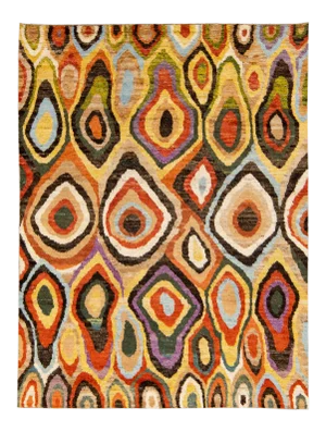 Beige Modern Moroccan Style Handmade Multicolor Abstract Motif Wool Rug