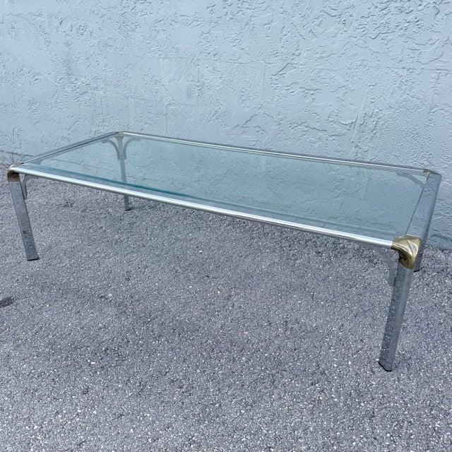 Metal Hollywood Regency Golden Chrome Coffee Table For Sale - Image 7 of 10