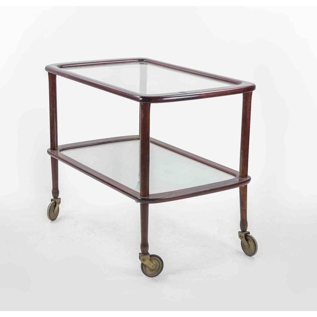 Vintage Serving Trolley in Wood and Brass by Cesare Lacca, Italy, 1950s For Sale - Image 3 of 9