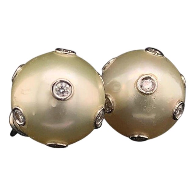 Diamond South Sea Pearl Earring 14 Karat Certified For Sale