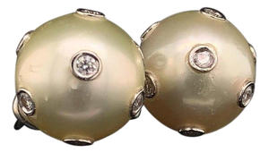Diamond South Sea Pearl Earring 14 Karat Certified
