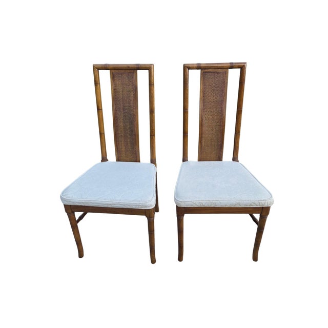 Thomasville Vintage Faux Bamboo Cane High Back Dining Chairs Regency Pair For Sale - Image 9 of 17