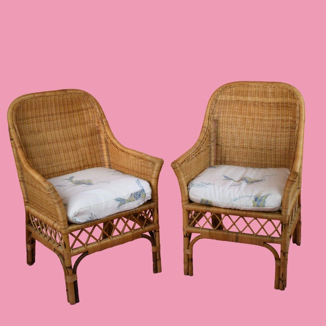 Set of 4 Woven Rattan Arm Chairs For Sale - Image 4 of 4