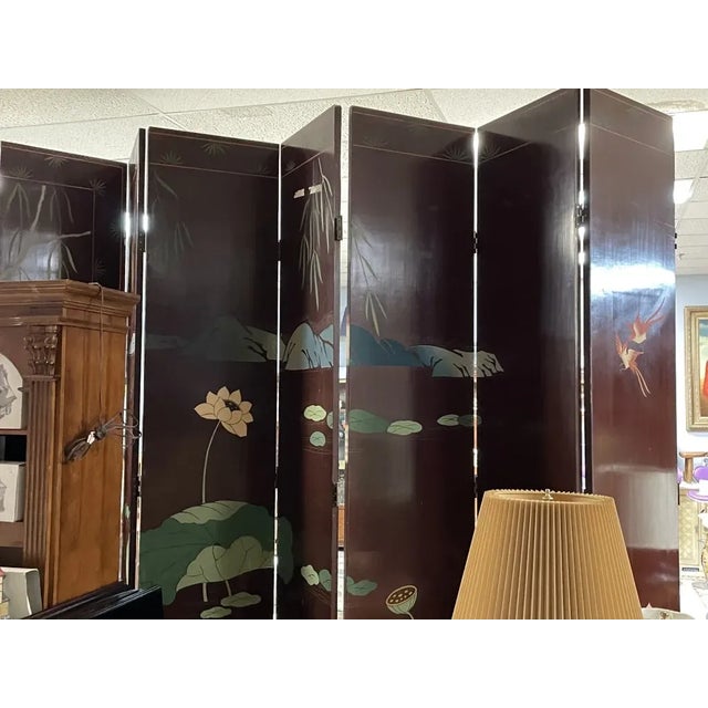 12 Panel 240 Inches Wide 1970s Asian Wooden Room Divider For Sale - Image 4 of 9