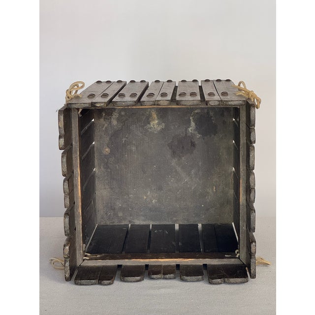 1900s Antique Wooden Basket With Brass Nailheads and Leather Ties For Sale - Image 4 of 6