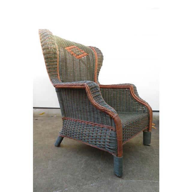 Vintage Palecek Wicker Rattan Wingback Chair ~ Victorian Style ~ Throne Armchair For Sale - Image 10 of 17