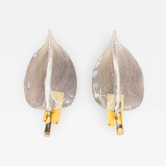 Murano Glass Leaf Sconces With a Zebra Stripe Pattern - a Pair For Sale - Image 11 of 11
