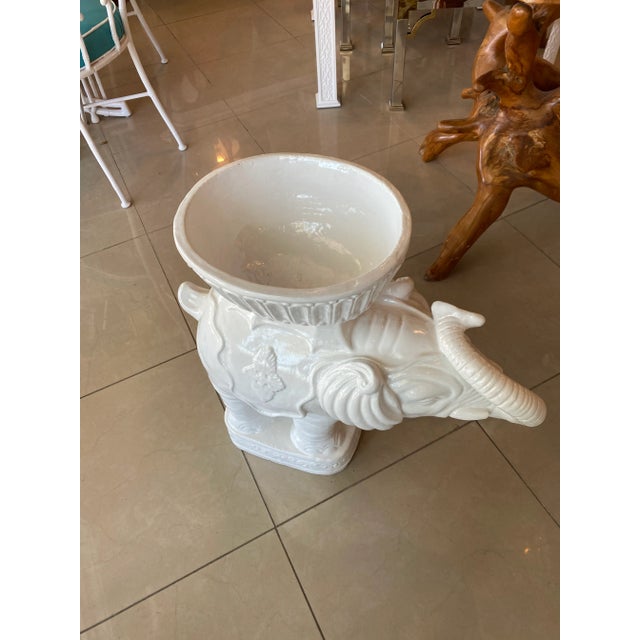 Vintage Large White Plaster Elephant Garden Plant Stand Planter Chairish
