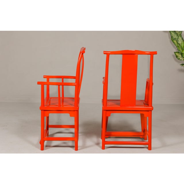 "The Lava Chair", Yoke Back Armchairs with Custom Deep Orange Lacquer - A Pair For Sale - Image 10 of 12