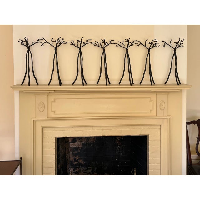 Seven piece Modernist wrought iron tree sculpture. Allows for flexibility in positioning and arrangement of the individual...