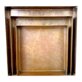 1990s Square Copper Graduated Trays - Set of 3 - Artisan Made For Sale