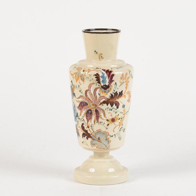Opaline Glass Vase with Floral Decorations, France, Early 20th Century For Sale - Image 9 of 9