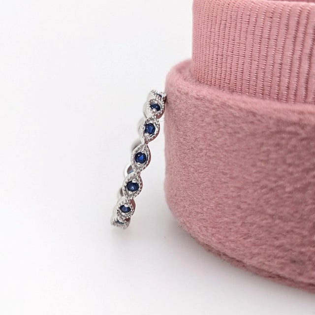 2020s Blue Sapphire Eternity Band Ring in Solid 14K White Gold For Sale - Image 5 of 7