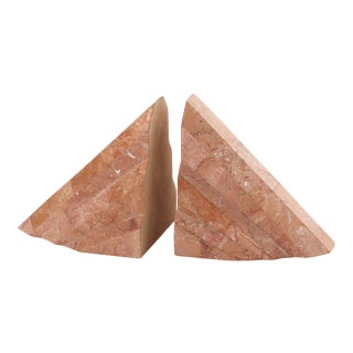 Postmodern Pink Maitland-Smith Tessellated Stone Pyramid Bookends For Sale
