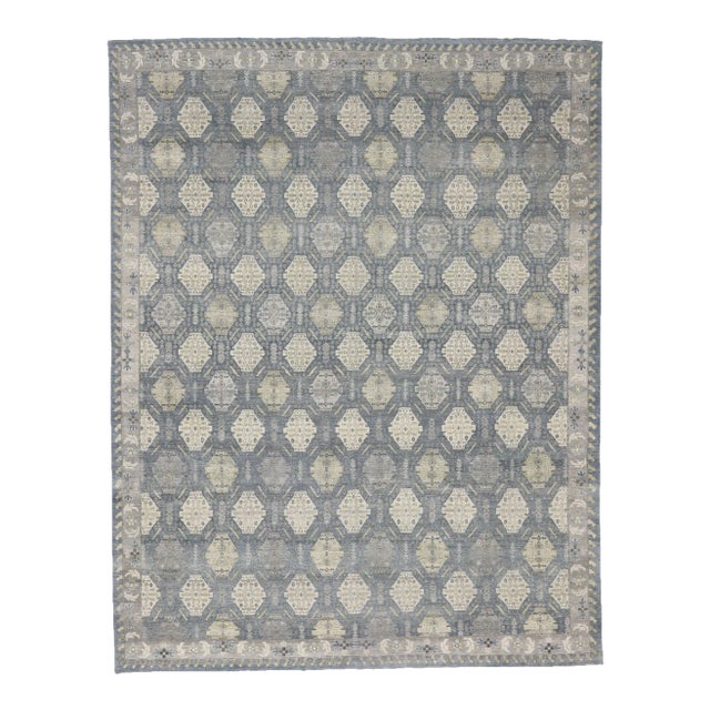 Vintage Modern Distressed Oushak Rug - 11'09 X 15'01 For Sale