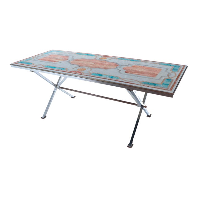 Rare Marble Top Table on Chrome Base Signed Jean Charles for Maison Charles C 1970 For Sale