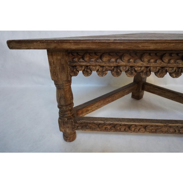 Low Beautifully Carved Wood Corner Table For Sale - Image 4 of 16