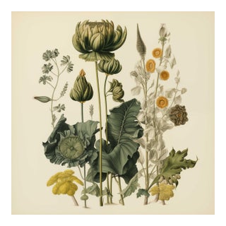 Vintage Botanical Garden Study No. 2 | Botanical Wall Art in Dark Green & Cream For Sale