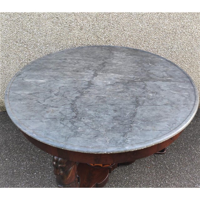 Wood Antique Sicilian Empire Inlaid Wooden Table with Grey Marble Top For Sale - Image 7 of 8