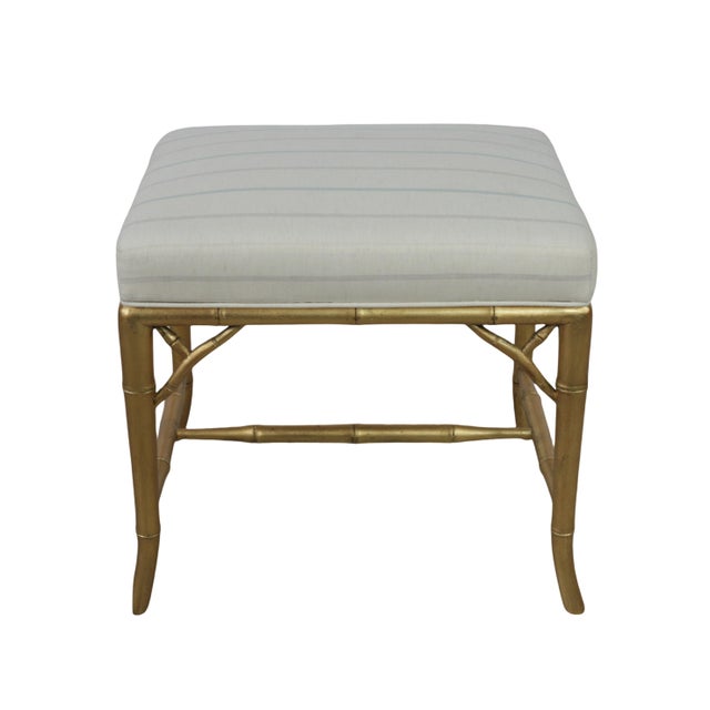 Vintage Rectangular American Gold-Plated Imitation Bamboo Leg Footstool/Piano Stool/Dressing Stool, For Sale - Image 4 of 9
