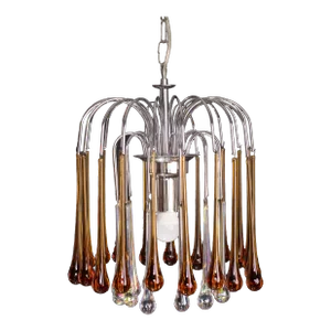 Lady Lucy Murano Chandelier Amber and Iridiscent Drops, 1980s