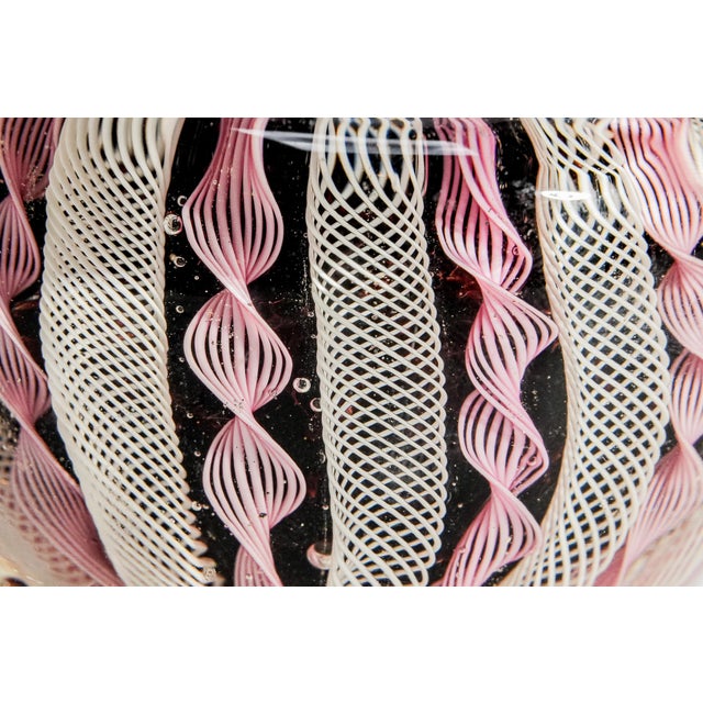 Traditional Lovely Vintage Murano Italy Fratelli Toso Latticino Ribbon Glass Paperweight Pink White Blue Art Glass Home Decor For Sale - Image 3 of 9