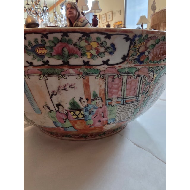 Large Antique Chinese Export Medallion Punch Bowl For Sale - Image 12 of 16